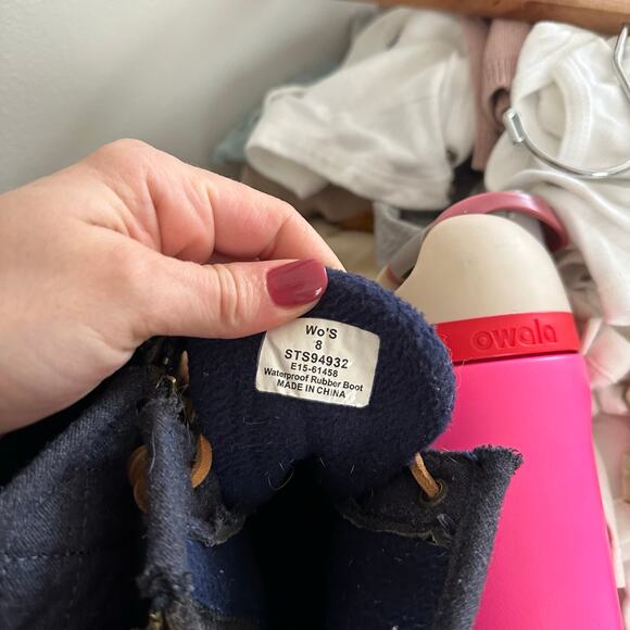 Sperry Quilted Lace Up Waterproof Rubber Duck Boots Blue 8 - Picture 5 of 6